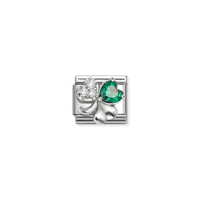 Nomination Classic Silver Symbols Four Leaf Clover With Green Stone Charm