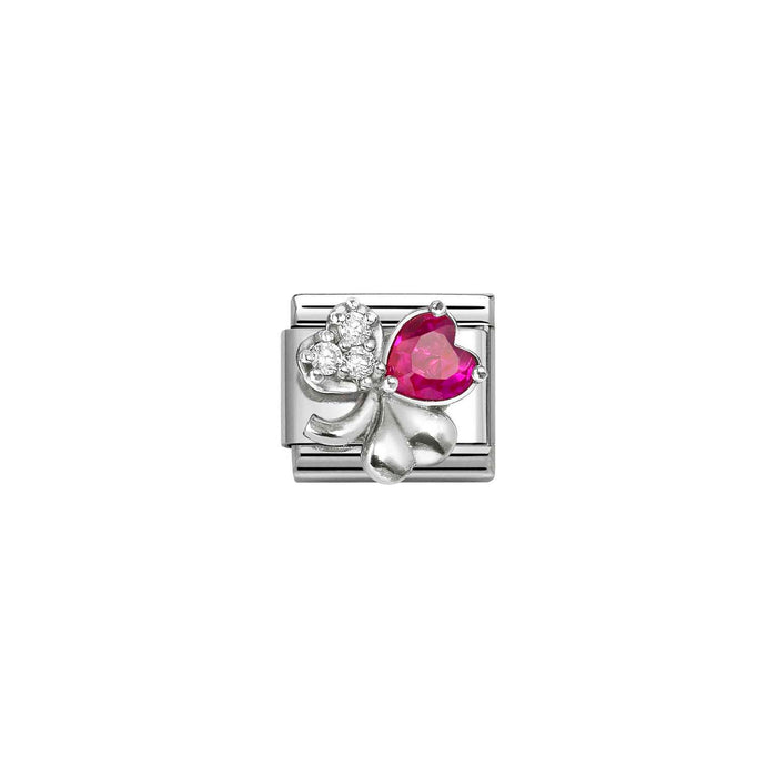 Nomination Classic Silver Symbols Four Leaf Clover With Red Stone Charm