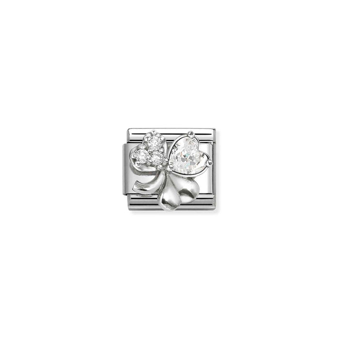 Nomination Classic Silver Symbols Four Leaf Clover With White Stone Charm