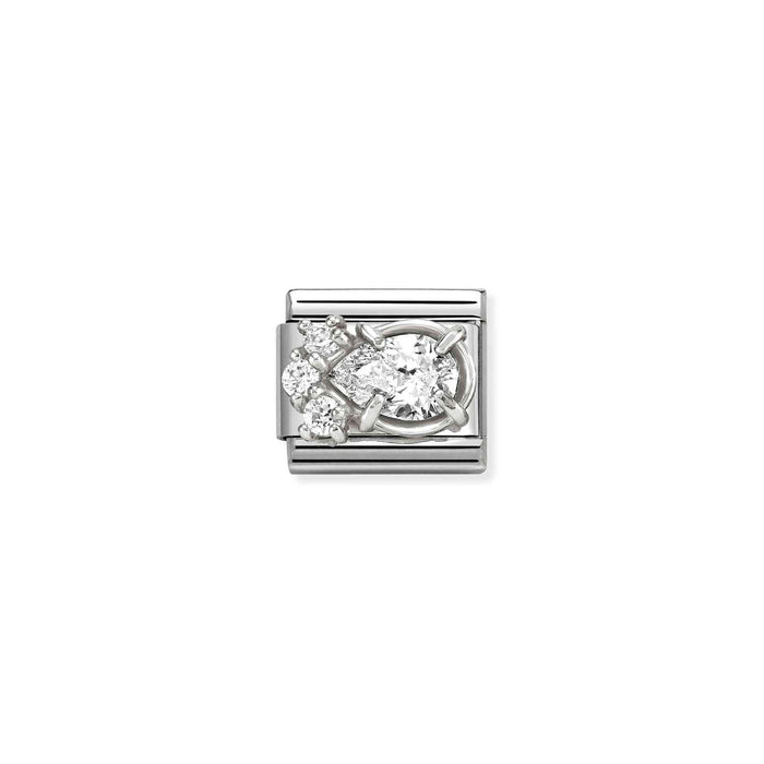 Nomination Classic Silver Symbols Tear Drop With White Stone Charm