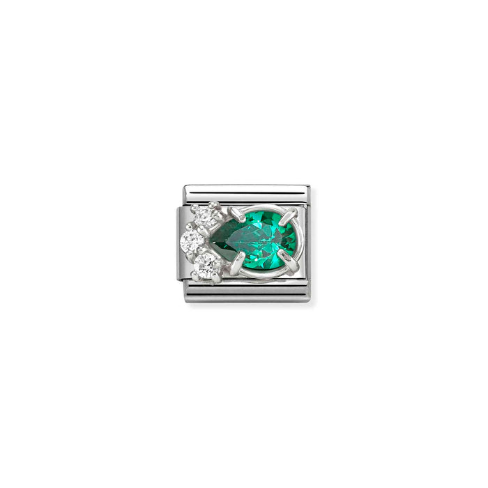Nomination Classic Silver Symbols Tear Drop With Green Stone Charm