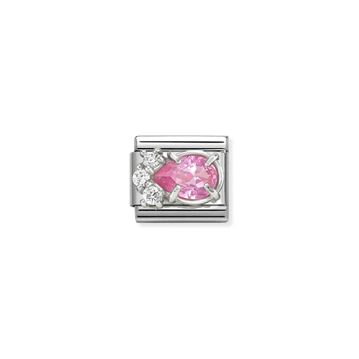 Nomination Classic Silver Symbols Tear Drop With Pink Stone Charm