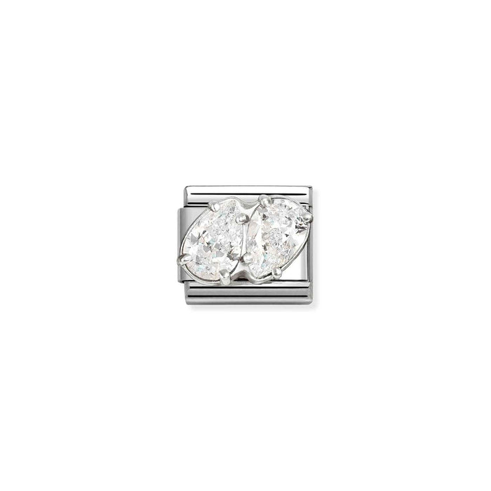 Nomination Classic Silver Symbols Double Tear Drop With White Stone Charm