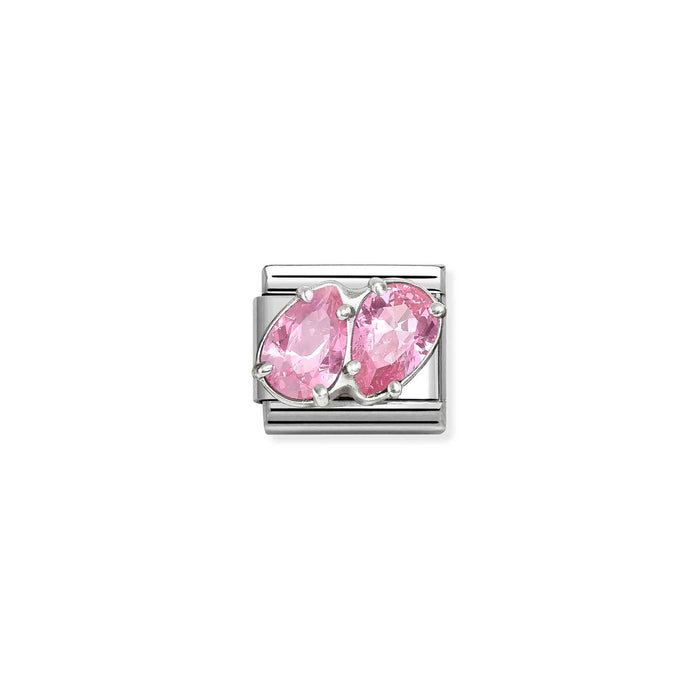 Nomination Classic Silver Symbols Double Tear Drop With Pink Stone Charm