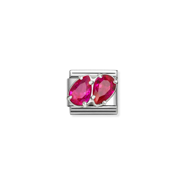 Nomination Classic Silver Symbols Double Tear Drop With Red Stone Charm