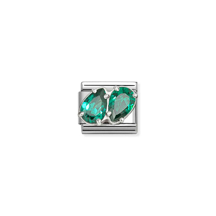 Nomination Classic Silver Symbols Double Tear Drop With Green Stone Charm