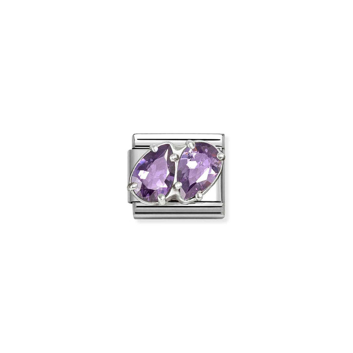 Nomination Classic Silver Symbols Double Tear Drop With Purple Stone Charm