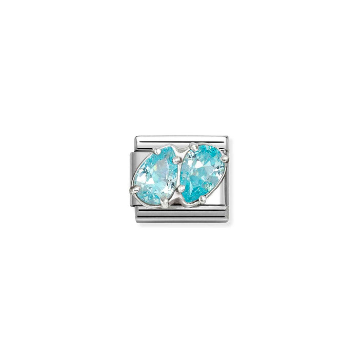 Nomination Classic Silver Symbols Double Tear Drop With Light Blue Stone Charm