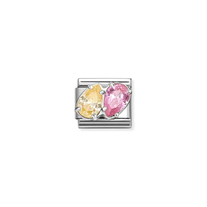 Nomination Classic Silver Symbols Double Tear Drop With Yellow & Pink Stone Charm