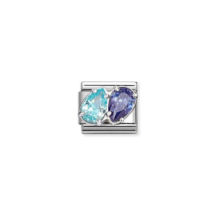 Nomination Classic Silver Symbols Double Tear Drop With Light & Dark Blue Stone Charm