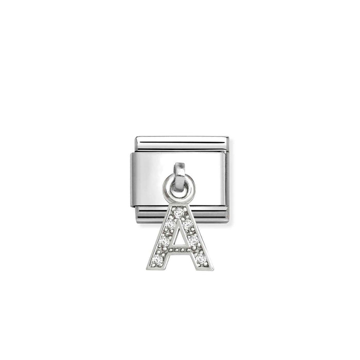Nomination Classic Silver Letter A With White Crystal Charm