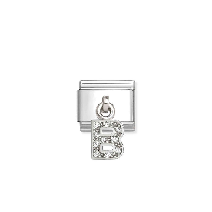 Nomination Classic Silver Letter B With White Crystal Charm