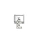 Silver charm with letter 'E' on a white background