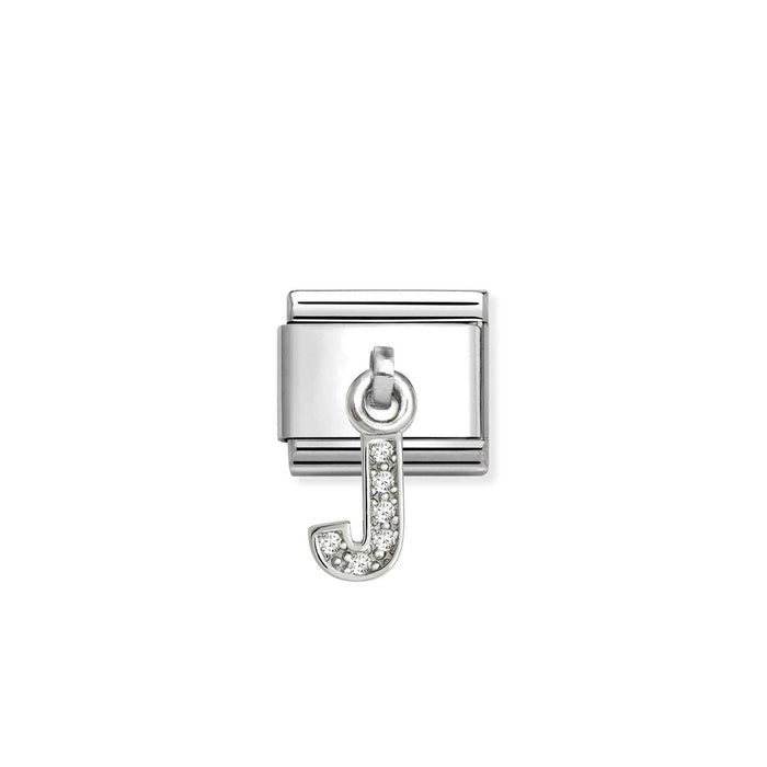 Nomination Classic Silver Letter J With White Crystal Charm