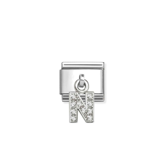 Nomination Classic Silver Letter N With White Crystal Charm