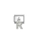 A silver-toned rectangular charm link with a dangling letter 'R' embellished with clear rhinestones, shown on a plain white background.