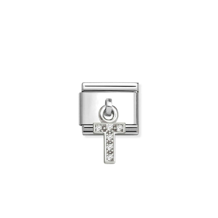Nomination Classic Silver Letter T With White Crystal Charm