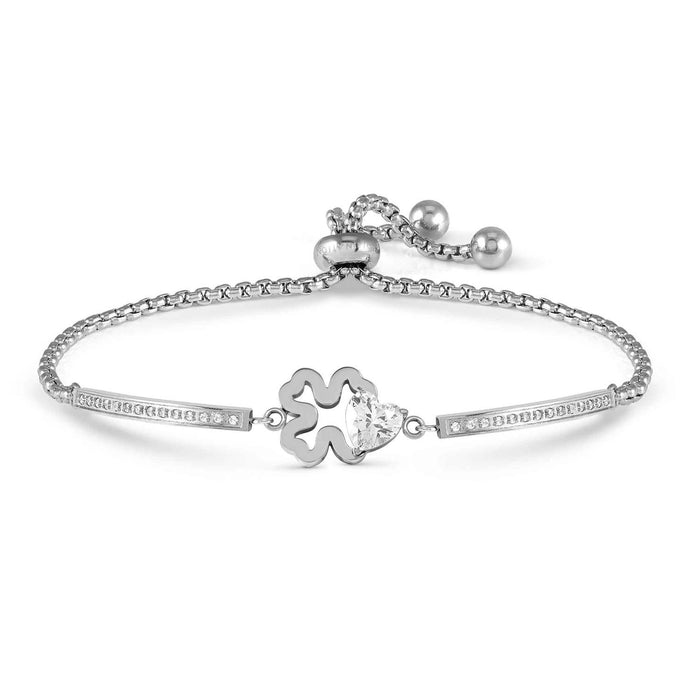 Nomination Milleluci Four Leaf Clover With White Crystal Silver Refined Bracelet