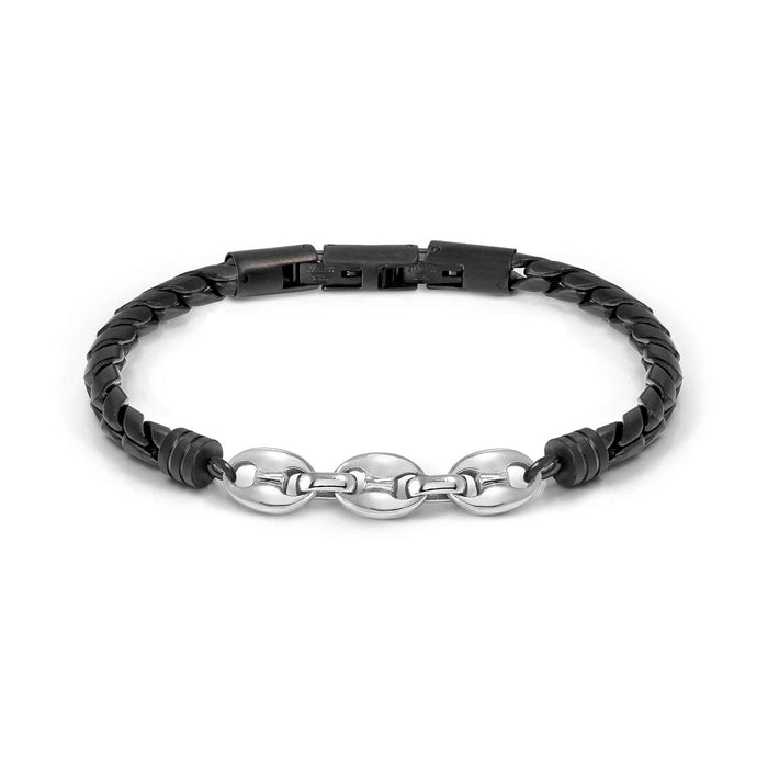 Nomination Man Vision Silver And Black Rope Bracelet
