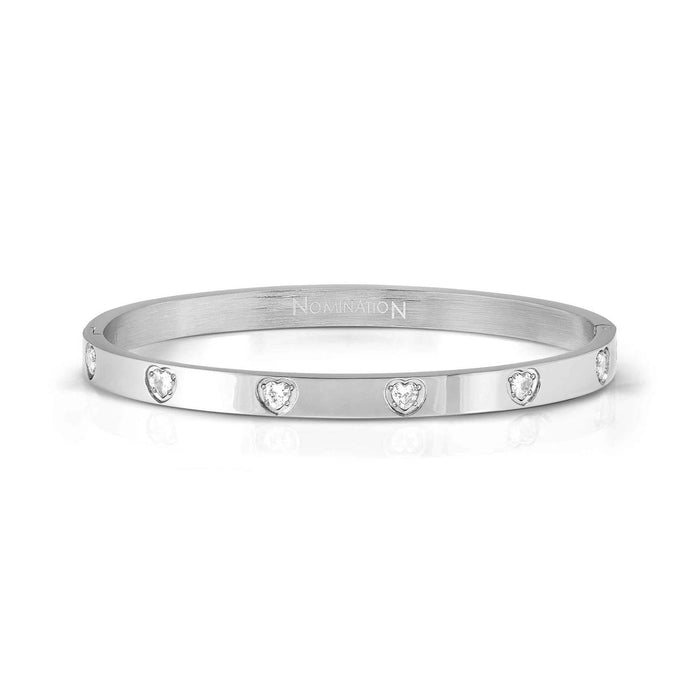 Nomination Pretty Bangles Silver White Stone Hearts Rigid Bracelet