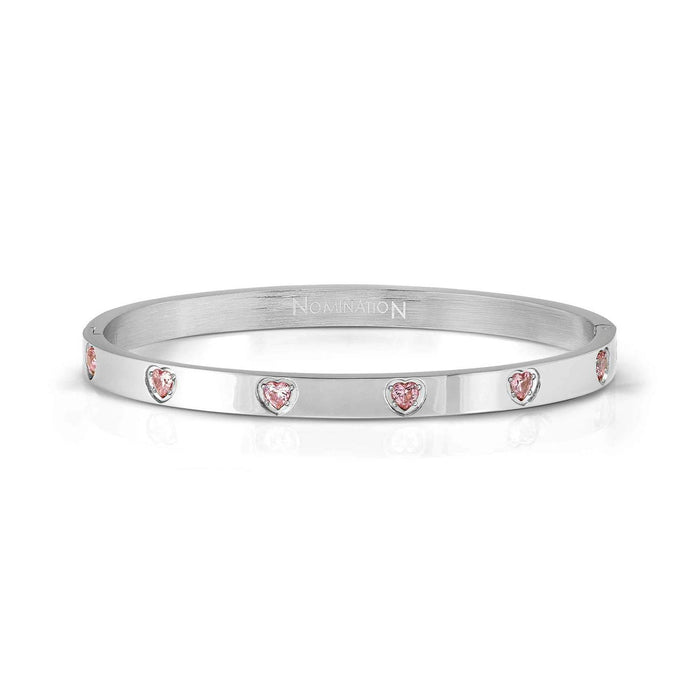 Nomination Pretty Bangles Silver Pink Stone Hearts Rigid Bracelet