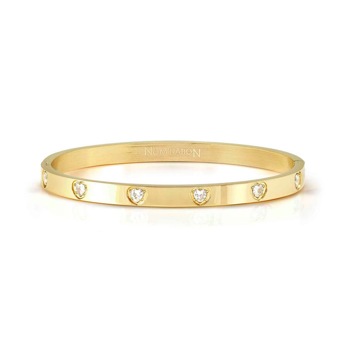 Nomination Pretty Bangles Gold White Stone Hearts Rigid Bracelet