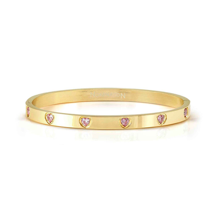 Nomination Pretty Bangles Gold Pink Stone Hearts Rigid Bracelet