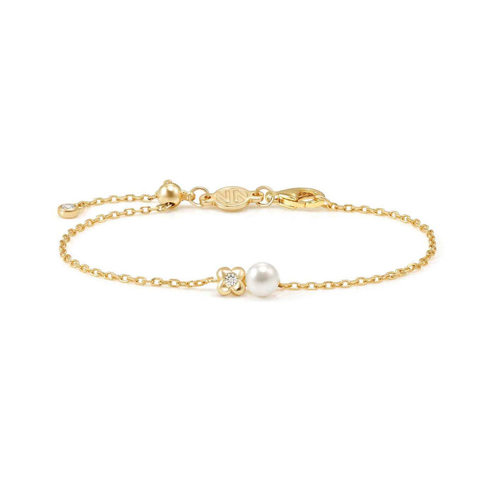 Nomination Pearls Loop Cubic Zirconia Four Leaf Clover Gold Bracelet