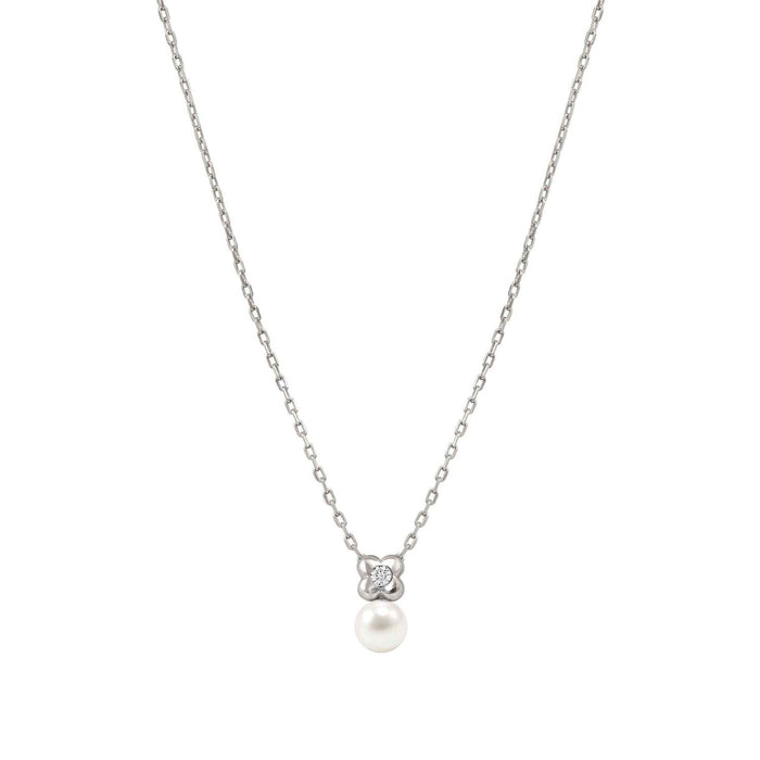 Nomination Pearls Loop Cubic Zirconia Four Leaf Clover Silver Necklace