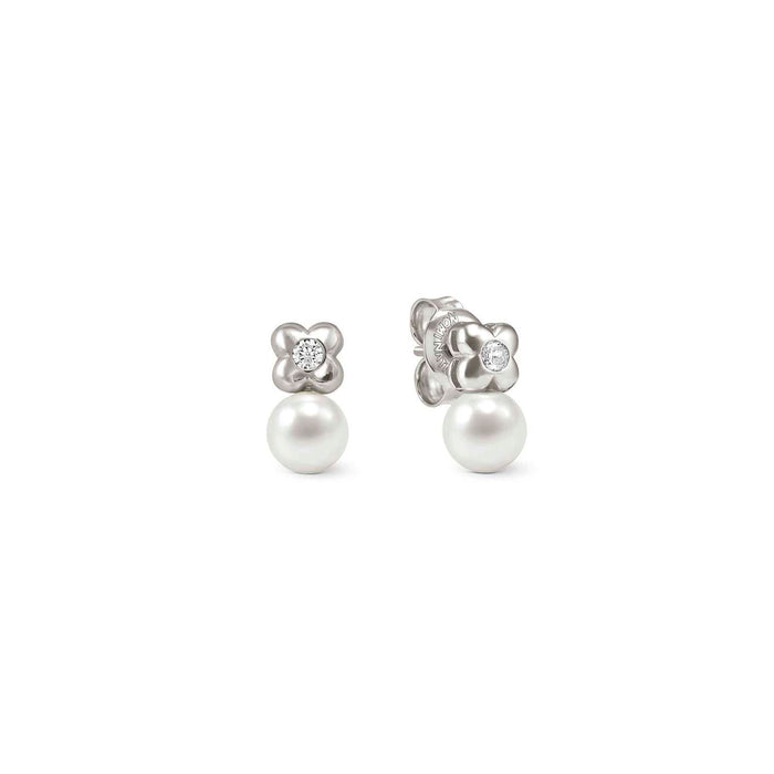 Nomination Pearls Loop Cubic Zirconia Four Leaf Clover Silver Earrings