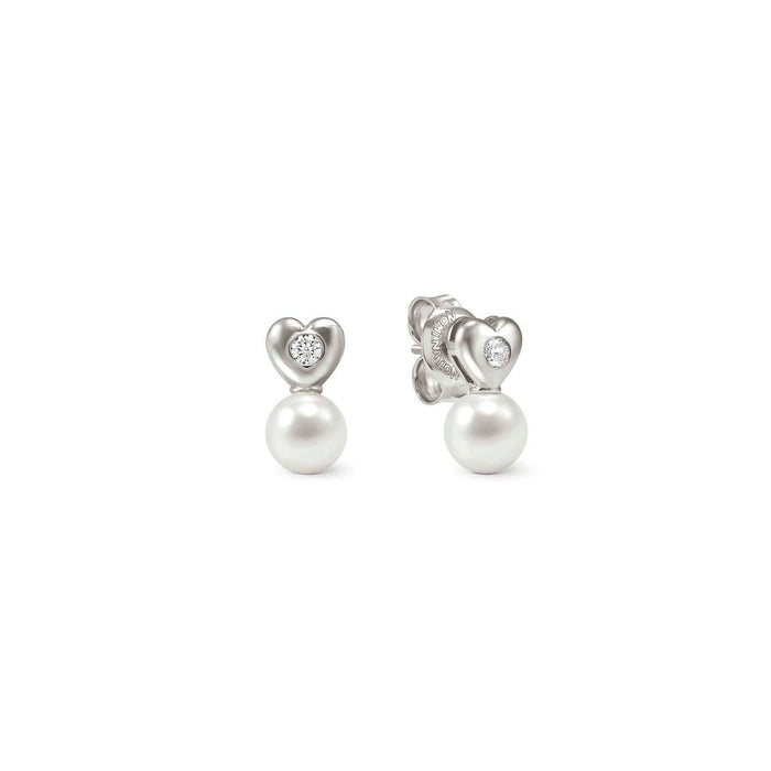 Nomination Pearls Loop Cubic Zirconia Heart Silver Earrings