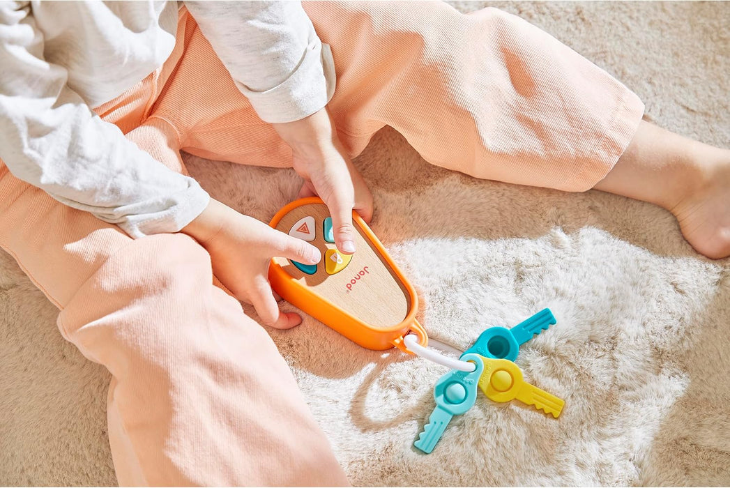 Juratoys Janod Wooden And Silicone Baby Keyring With 4 Sounds And 3 Keys