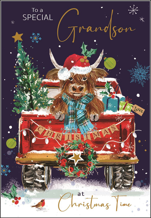 Jonny Javelin 'To A Special Grandson Highland Cow' Christmas Card
