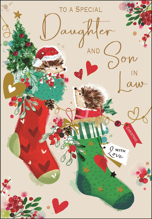 Jonny Javelin 'To A Special Daughter & Son In Law Hedgehogs' Christmas Card