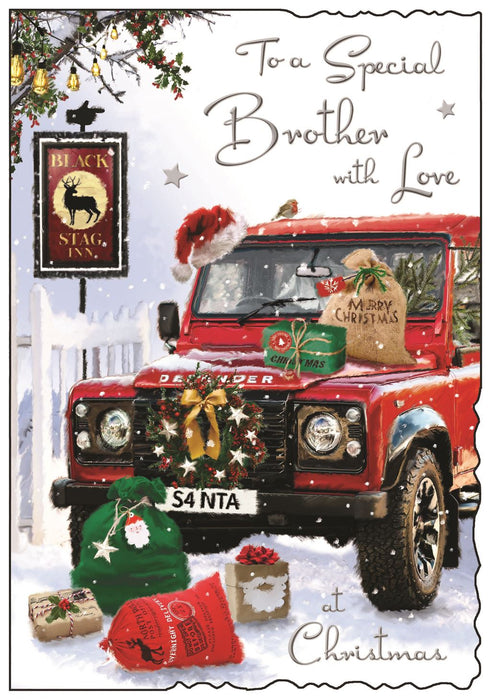 Jonny Javelin 'To A Special Brother With Love Defender' Christmas Card