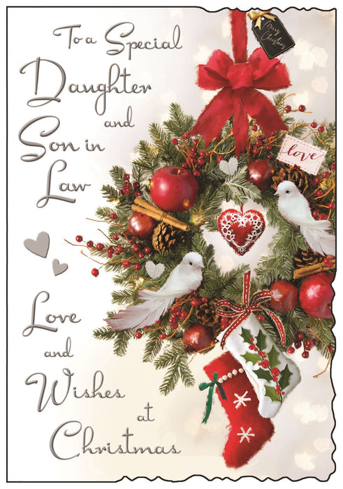 Jonny Javelin 'To A Special Daughter & Son In Law Wreath' Christmas Card