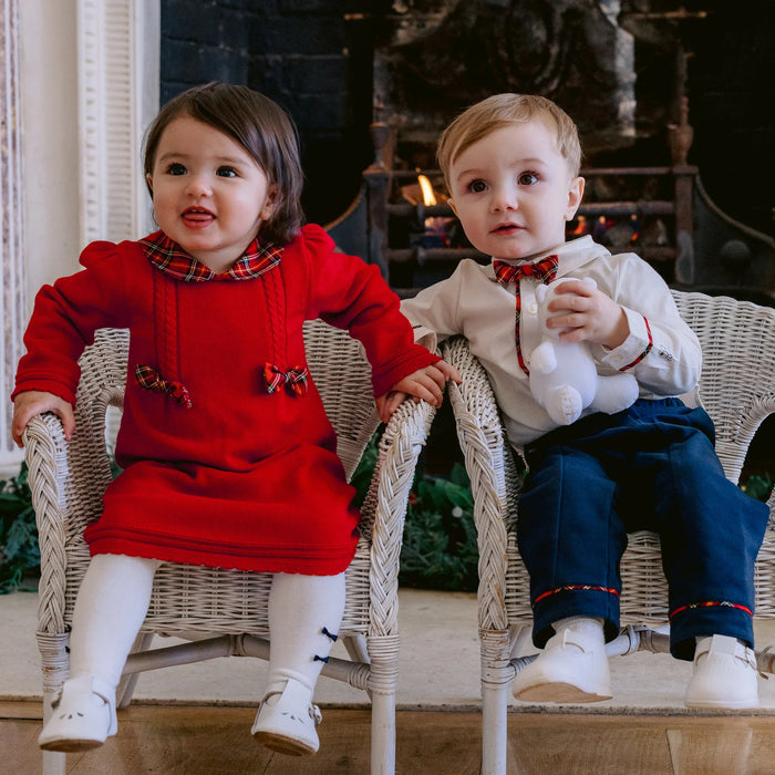 Emile et Rose Elizabeth Red Knit Baby Girl Party Dress