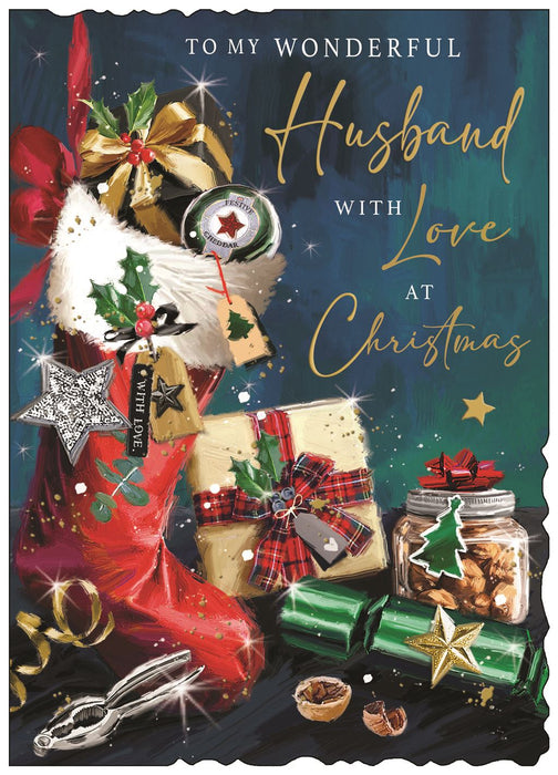 Jonny Javelin 'To My Wonderful Husband Stocking' Christmas Card