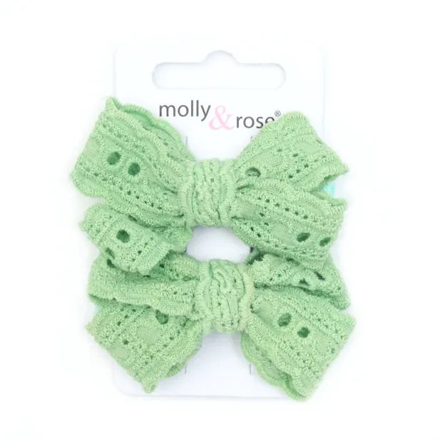 Molly & Rose Pair 100% Cotton Broderie Anglaise Bow Clips