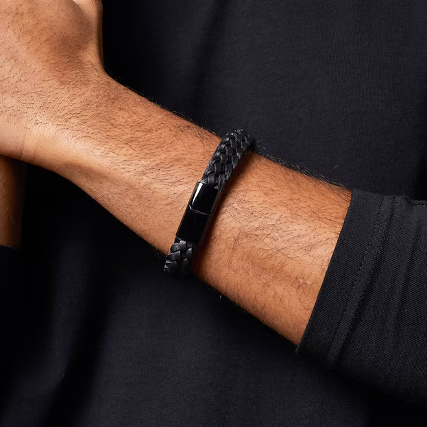 Fred Bennett Men's Black Braided Leather Bracelet