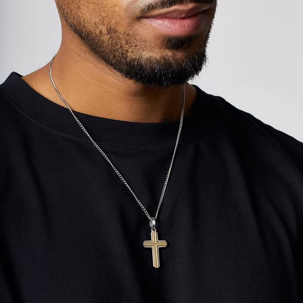 Fred Bennett Men's Two Tone Stainless Steel Cross Necklace