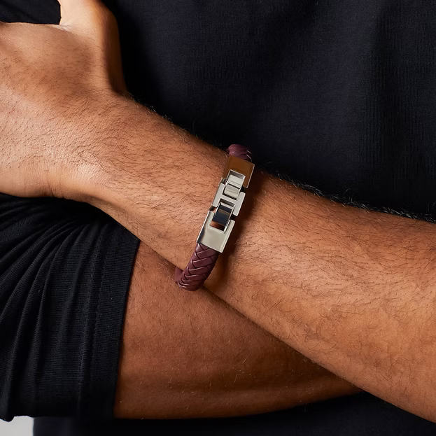Fred Bennett Men's Burgundy Leather Bracelet With Statement Clasp