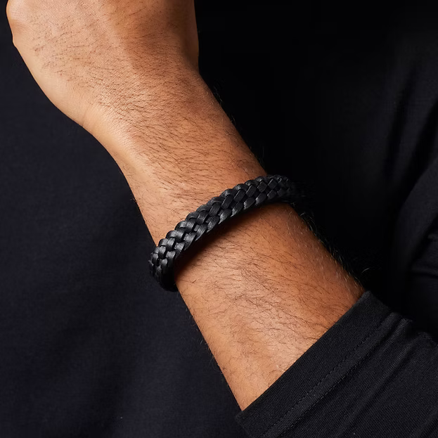 Fred Bennett Men's Black Braided Leather Bracelet