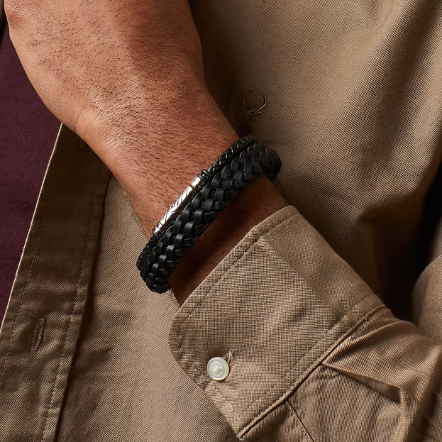 Fred Bennett Men's Black Braided Leather Bracelet