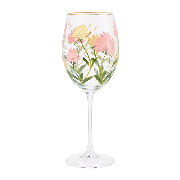 Pink Flower Wine Glass