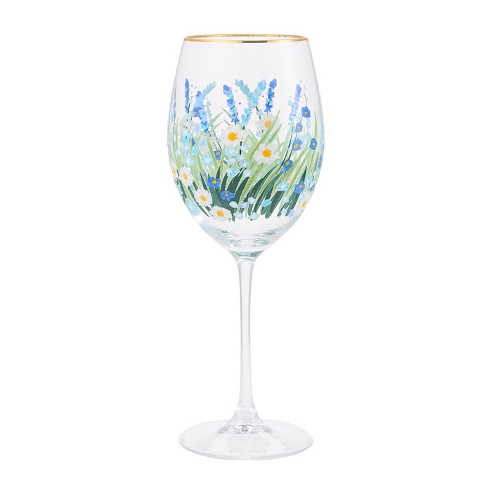 Blue Flower Wine Glass