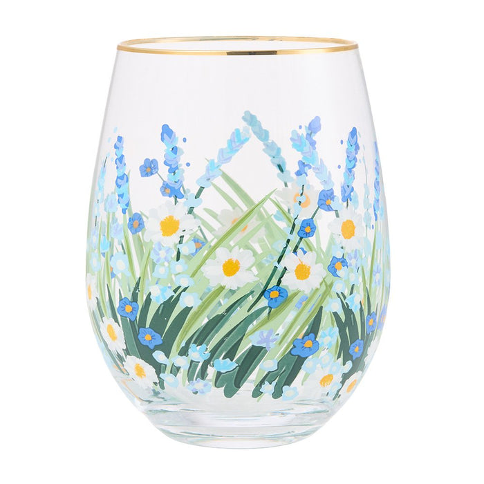 Blue Flower Stemless Glass