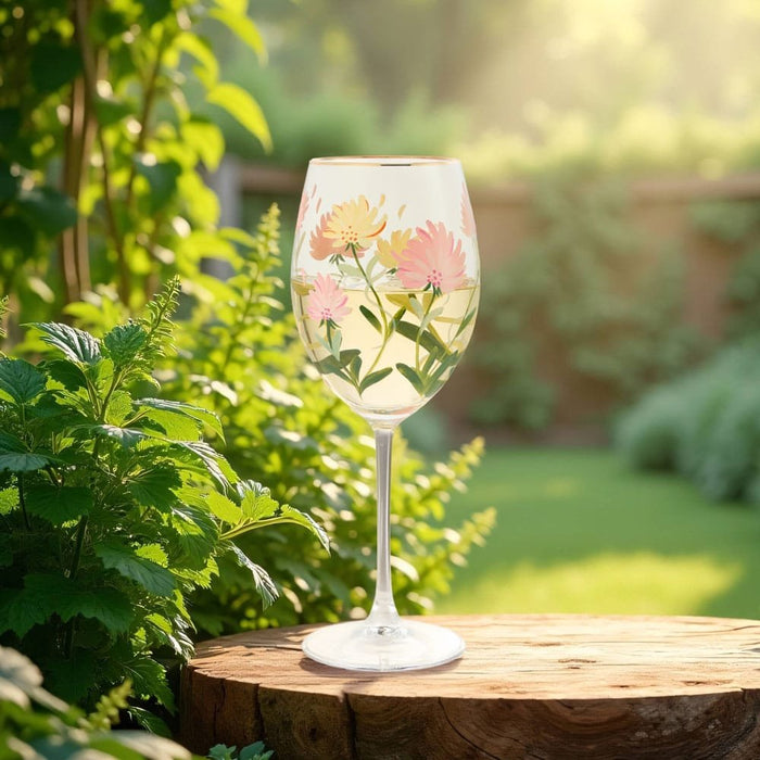 Pink Flower Wine Glass