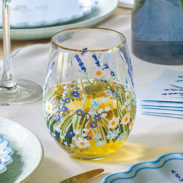 Blue Flower Stemless Glass