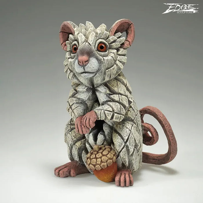Edge Sculpture White Field Mouse With Acorn
